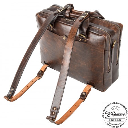 Кожаная мужская сумка-рюкзак "Генри" (коричневый эксклюзив)